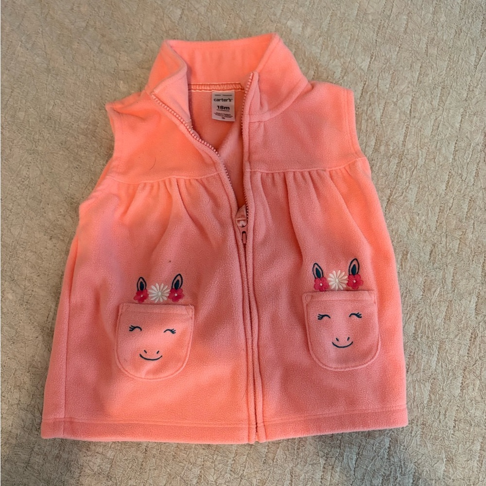 Carter's Coral Fleece Vest with Embroidered Pockets